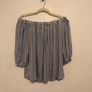 Off shoulder blue and white pinstripe top medium